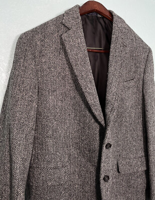 RECENT Stafford x HARRIS TWEED Signature Gray Herringbone Wool Sport Coat 44R