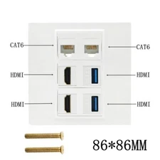 6Port 86*86mm HDMI Ethernet Wall Plate Panel USB3.0 CAT6 Female to Female Outlet