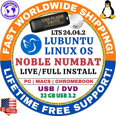 Lubuntu Linux OS LTS 24.04.2 Noble Numbat LIVE BOOT / INSTALL, MAC & PC
