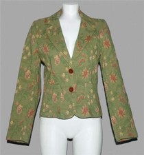 CABi Green Floral Thick Tapestry 2-Pkt 2-Button Stretch Blazer / Jacket Wm 4 EXC