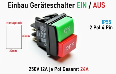 Einbau Geräteschalter 2 Polig 250V 24A Maschinenschalter Ein/Aus 