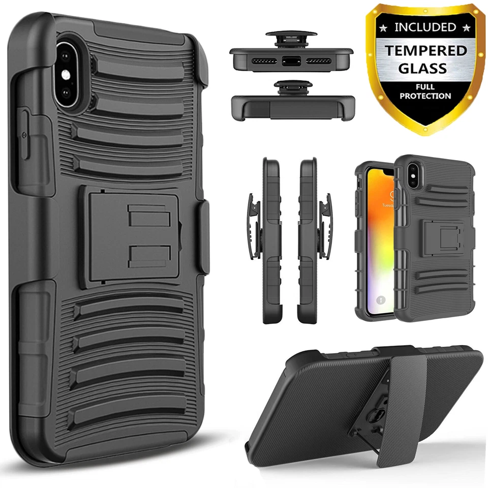 Ударопрочный сверхпрочный чехол для телефона iPhone XS Max/Xs/X + закаленное стекло - Изображение 3 из 4