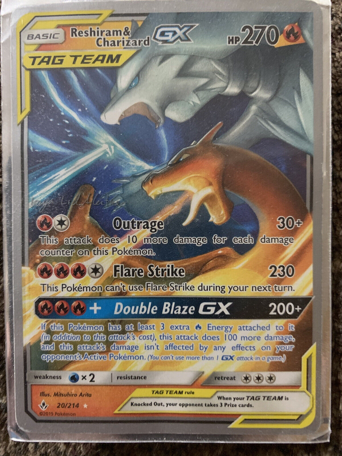 Reshiram & Charizard GX 20/214 Tag Team Pokemon Team Up Holo Foil