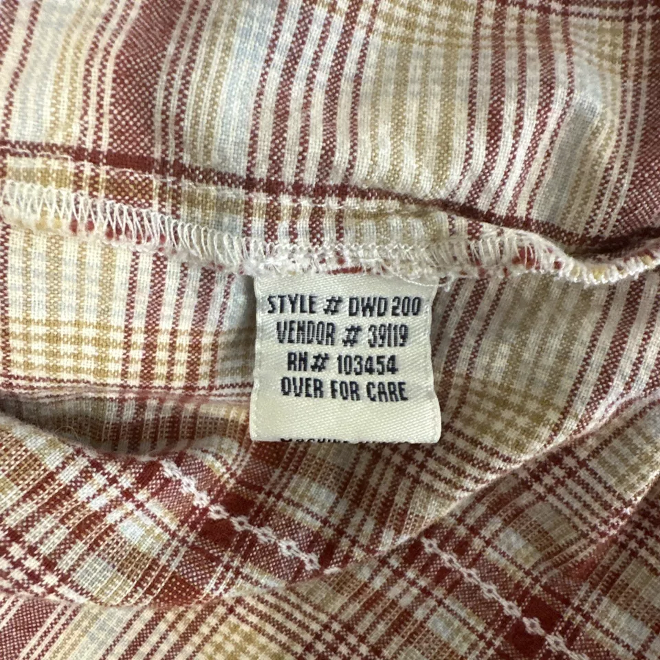 BKE 67 Men's Western Pearl Snap Shirt Large Red Yellow White Plaid Long Sleeve - Image 4 of 4