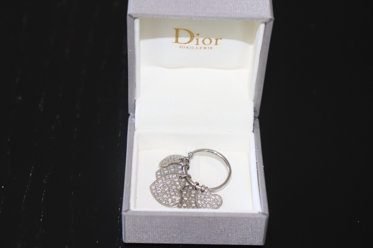 Authentic Christian Dior 18K White Gold Diamond Heart Dangle Ring