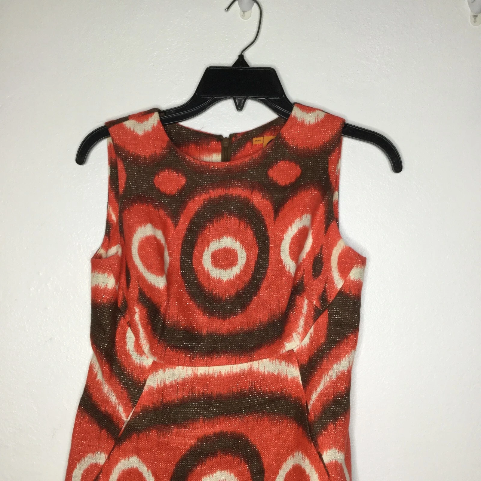 Abito Tory Burch Donna 0 Arancione Geometrico Turno Senza Maniche Tasche Cerniera Lino