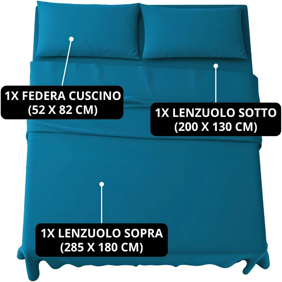 Completo Lenzuola Una Piazza Letto Singolo Malika Home in Microfibra Tinta Unita - Immagine 2 di 4