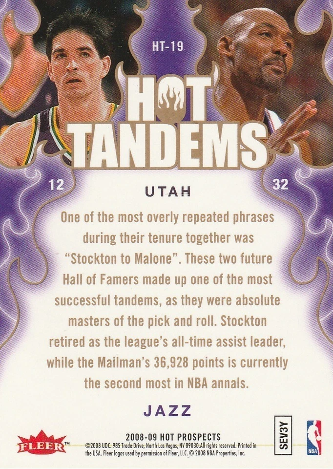 2008-09 Hot Prospects Hot Tandems #HT19 John Stockton/Karl Malone - Image 2 of 3