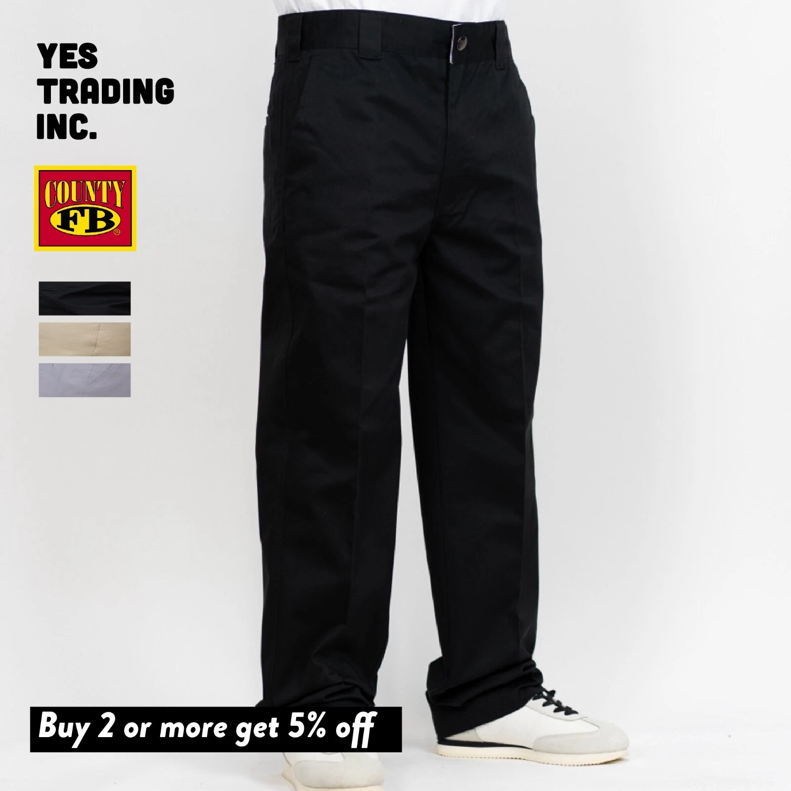 FB COUNTY MENS TWILL WORK PANTS FBCOUNTY KACKIES WORK PANTS TROUSER (30" - 42")