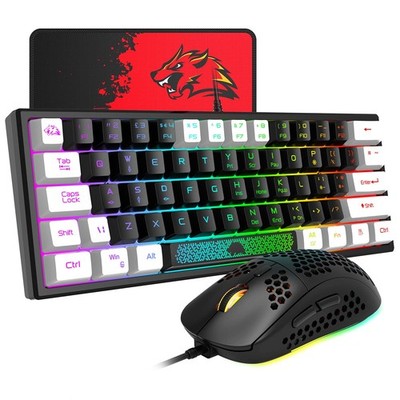 60% Gaming Keyboard and Mouse Combo RGB Backlight Honeycomb Optical Mouse Pad