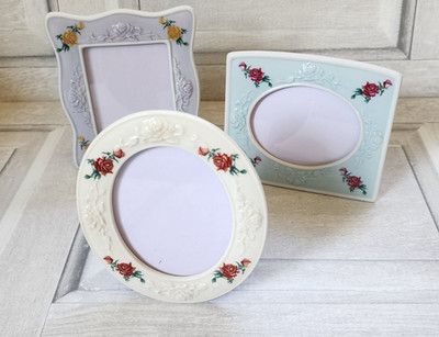 Set 3 Avon 2007 President's Club floral roses photo frames easel stands 5x4.5''