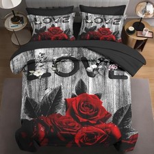 7 Pcs Size Comforter Set with 2 Pillowcases  2 Shams Flower Full Red Rose