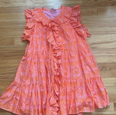 CINQ À SEPT 'Letitia' Cotton/Silk Mini-Dress, Pale Flamingo/Orange -Size 8