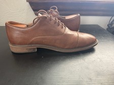 Men's Brown Leather Solid Pattern Cap Toe Oxford Dress Shoes Round Toe Lace Up