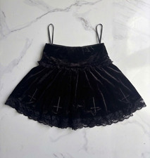 Gothic Velvet Punk Cross Mini Skater Skirt Black Size 10/12 M Steampunk Y2K NEW