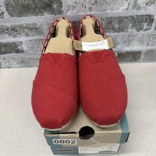 Tom s Women Classic Flat Shoe Red Loafers Canvas Size 8 Slip On Alpargata NWT