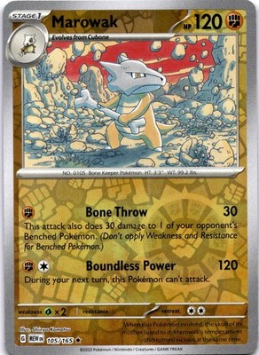 Marowak Reverse Holo Rare SV: Scarlet & Violet 151 105/165 MP