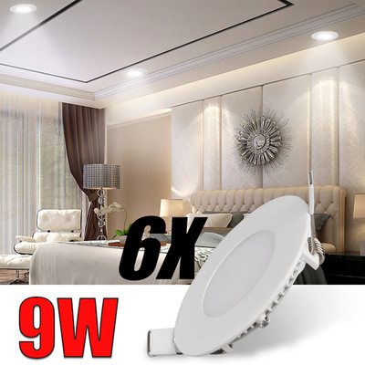 6 Pcs 9W Round Recessed LED Panel Light Ceiling Down Lights Bulbs Cool White