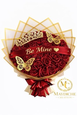 Maydiche Creation Artificial Red Rose Bundle with Crown & Butterflies