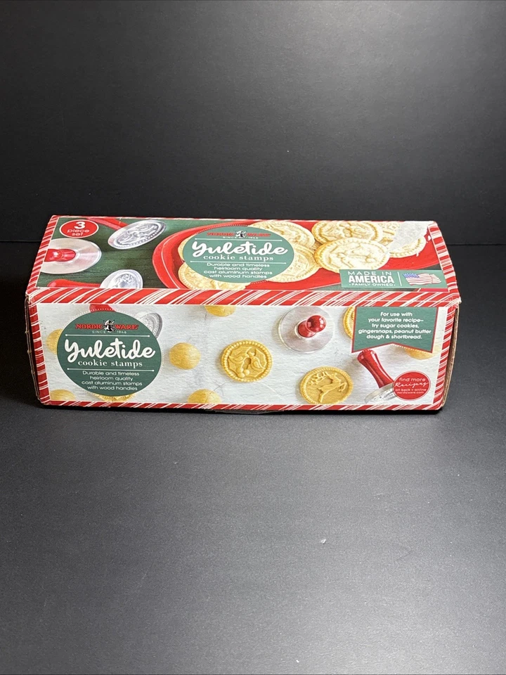 Nordic Ware Yuletide Cookie Stempel Aluminiumguss mit Hartholzgriffen