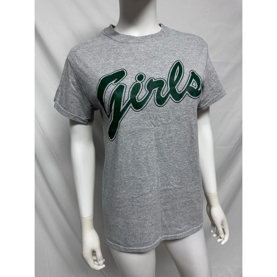 Grey and Green Spell out Girls Slogan Tee