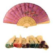 25667 - 12 Asst Color Embroidery Decorative Fan with 9" Closed and 16.5" Open |1