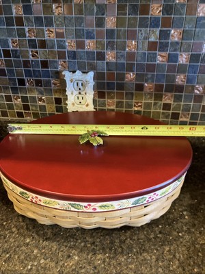 LONGABERGER 16'' HOLLY BERRY BASKET set liner-protector wood lid holly knob RARE