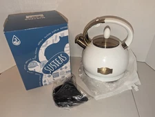 SUSTEAS Stove Top Whistling Tea Kettle-Surgical Stainless Steel Teakettle White