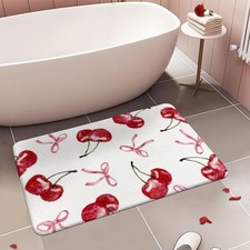 17x24 Inch Pink Cherry Cute Bath Mat NonSlip Coquette Bow Absorbent Rug