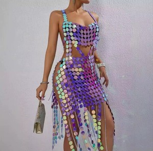 chinese dress ladies Cosmic Disco Sequined Long Sleeve Midi Dress – KCoutureBoutique main image 1