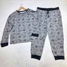 Harry Potter Pajama Set Womens Large Gray HP Logo Hedwig Sleepwear Jogger