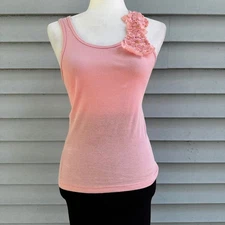 Arden B. Pink Ribbed Tank Top w/ Floral Applique Embellishment Fairycore- M/L