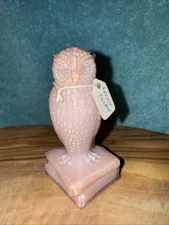 Vintage Degenhart Glass Owl On Books Crown Tuskon Pink  Glass 3.5" H