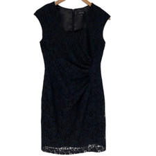 Tahari Arthur S. Levine Sheath Dress Black Lace Lined Knee Length Women Size 6