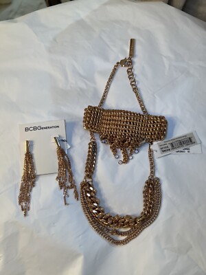 BCBGeneration women rose gold set bracelet post earrings and necklace