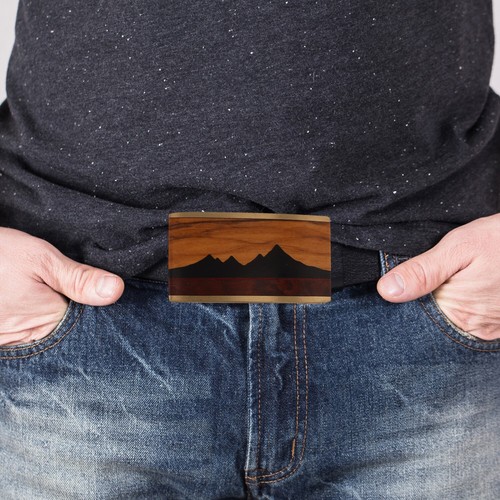 New Brass Exotic Wood Inlay Kenneth Reid Hippie Boho 70s Nos Vintage Belt Buckle - Picture 7 of 7