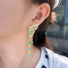 Exquisite Butterfly Long Tassel Dangle Earrings Gold Plated Zircon Women Jewelry
