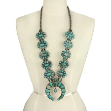 *NWT* Natural Full Squash Blossom Turquoise Necklace 731490089