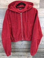 Urban Outfitters Bdg Crop Jacket Hoodie Red Corduroy Hooded Full Zip Slouchy