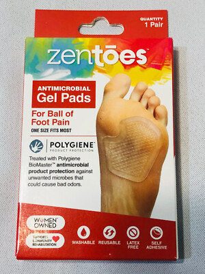 ZenToes Gel Pads For Ball Of Foot Pain Protectors One Pair Antimicrobial 