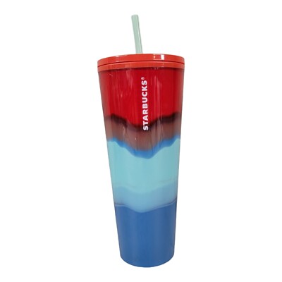 Starbucks 2021 Summer Drip Dye Red Blue Wave Tumbler Summer 24 Oz