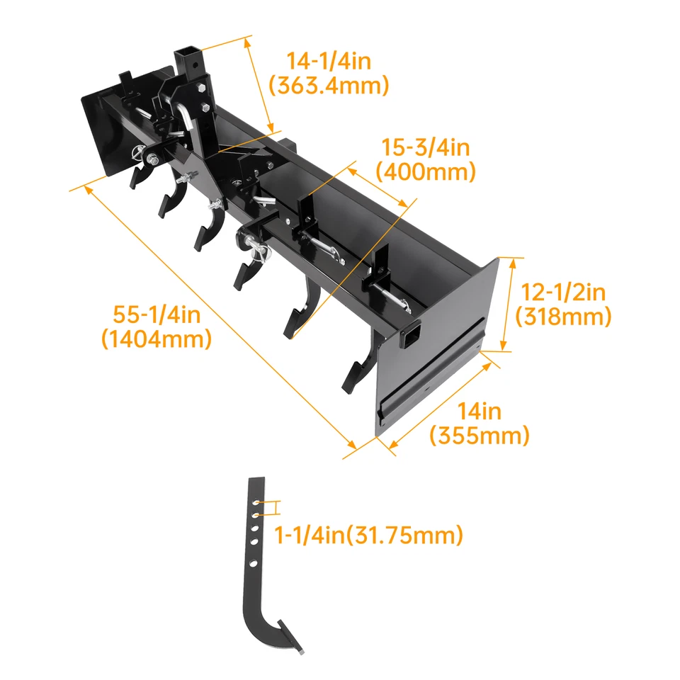 Raspador de lâmina de caixa de aço revestido a pó 55" com 6 hastes escarificadoras para gato 0 e gato 1 - Imagem 2 de 4