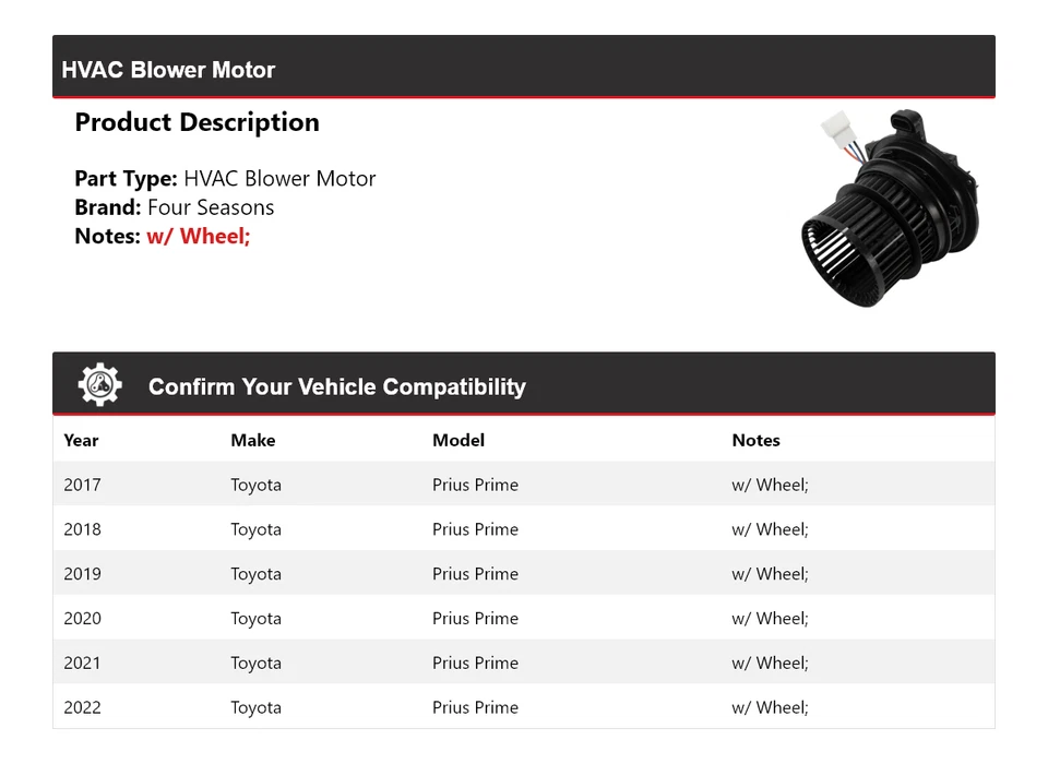 Мотор вентилятора ОВК 2017-2022 Toyota Prius Prime 4 сезона 2018 2019 2020 2021 - Изображение 2 из 4