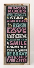 Princess Rules Metal Sign Framed on Rustic Wood, Girls Room Décor