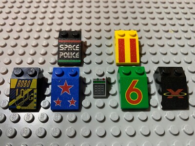 LEGO Parts 3298 3040 (2pcs) Sloped 3x2 1x2 Bricks W/designs patterns  printed