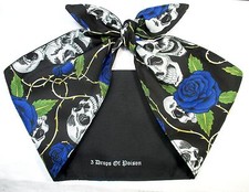 Head Scarf Bandana Skulls Roses extra wide Headband Rockabilly Black Hair Wrap