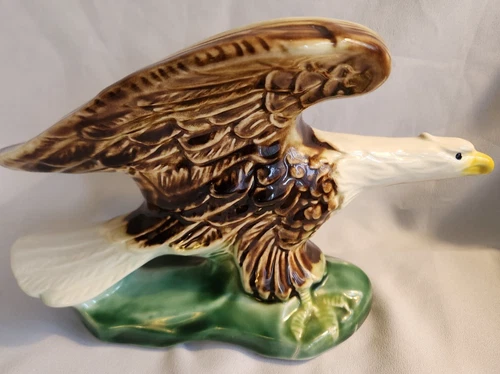 VINTAGE EAGLE PLANTER FIGURINE CERAMIC WITH SPREAD WINGS