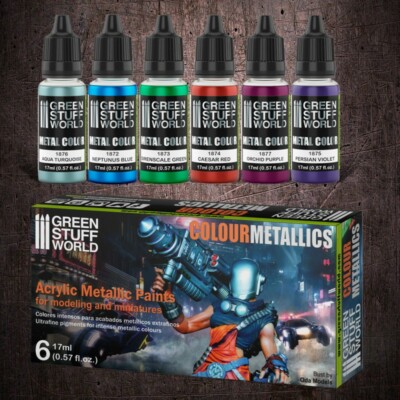 Green Stuff World Colour Metallics Metal Acrylic Model Paint Set - 6 Paints