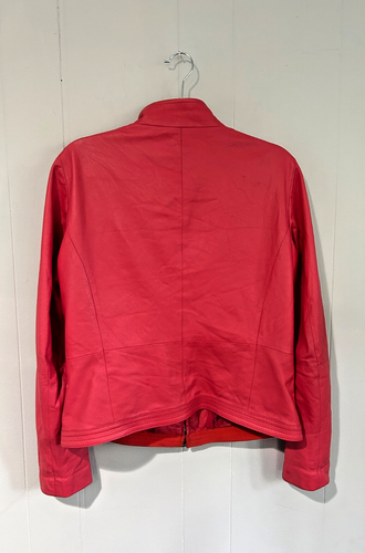 MaxMara Weekend Size 12 Coral pink red Butter soft calf skin leather jacket - Picture 2 of 9