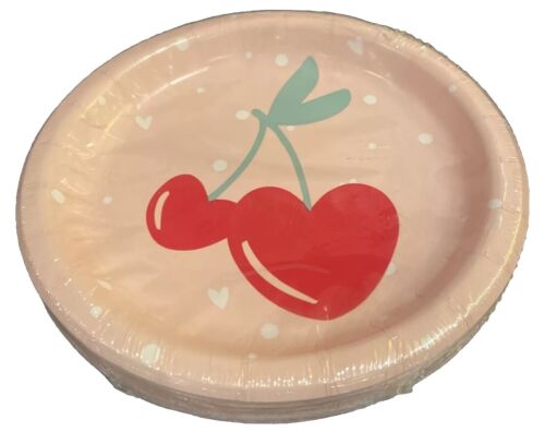SPRITZ PARTY SNACK PLATES 20 Count 6.75in Light Pink 2 Heart Shape Cherries NEW